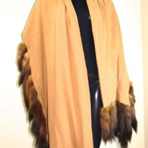 Vintage 1960's wool and Fox Tail Scarf /Throw/Cape